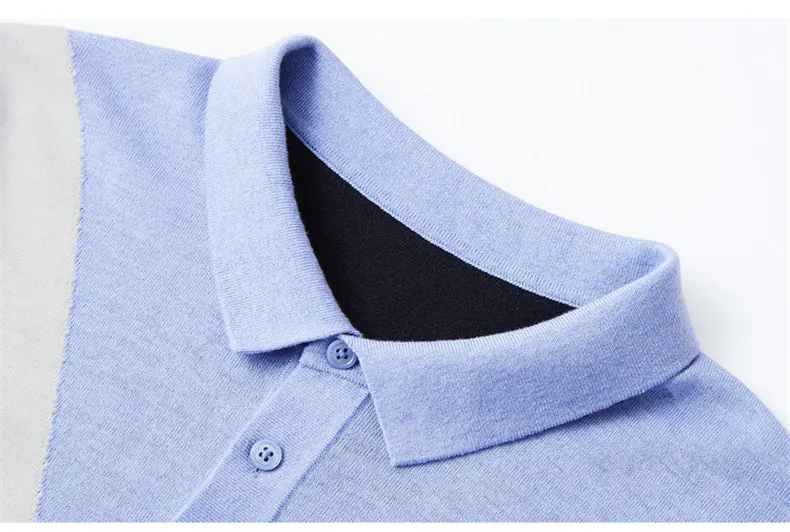 2019 New Golf Polo Men Long Sleeve Patchwork Pattern High Quality Cotton Knit Polo Sweater Male Luxury Smart Casual Plus Size 06