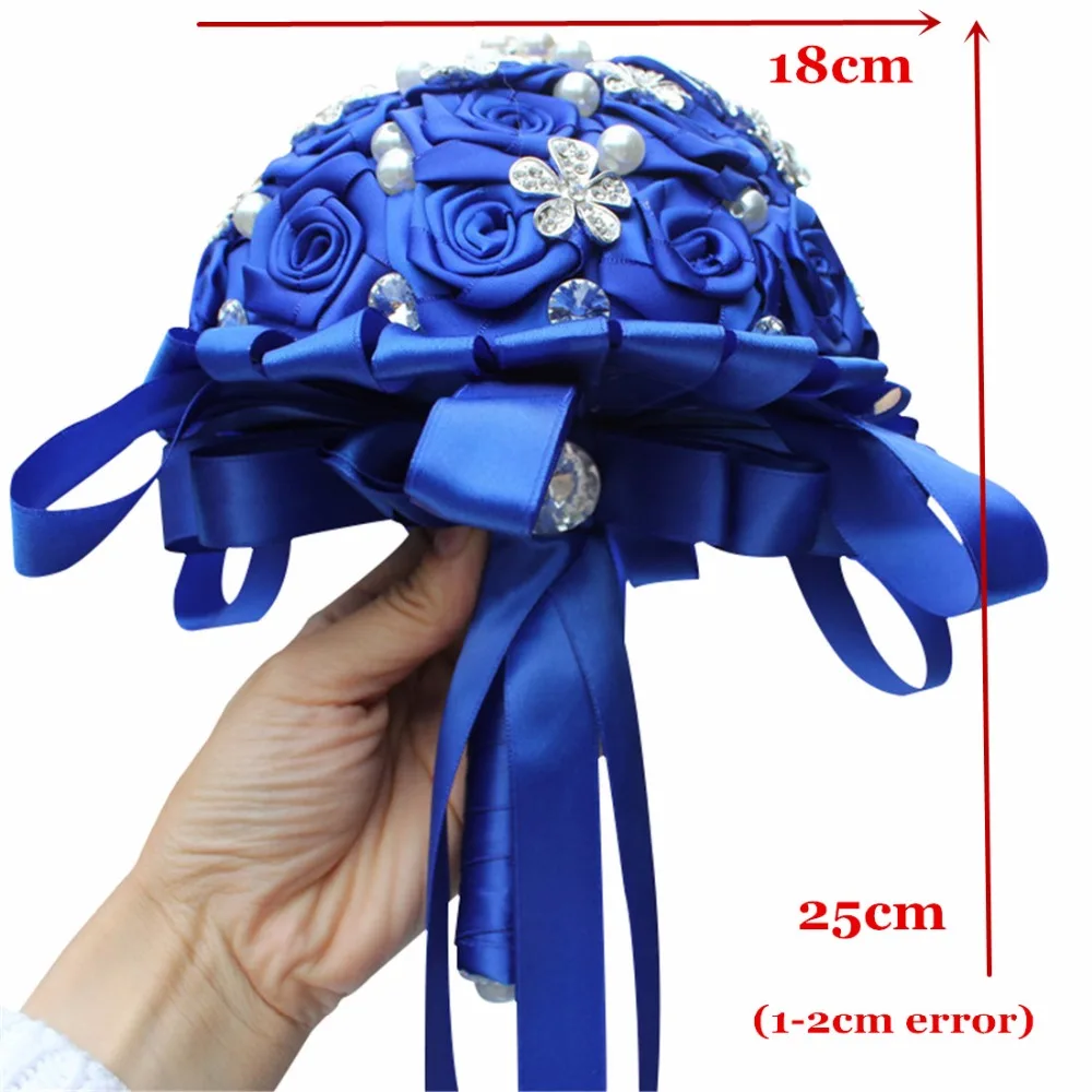 WifeLai-Королевский сине-белые брошь свадебные букеты шелк со стразами Искусственные цветы розы невесты свадебные букеты W125-2