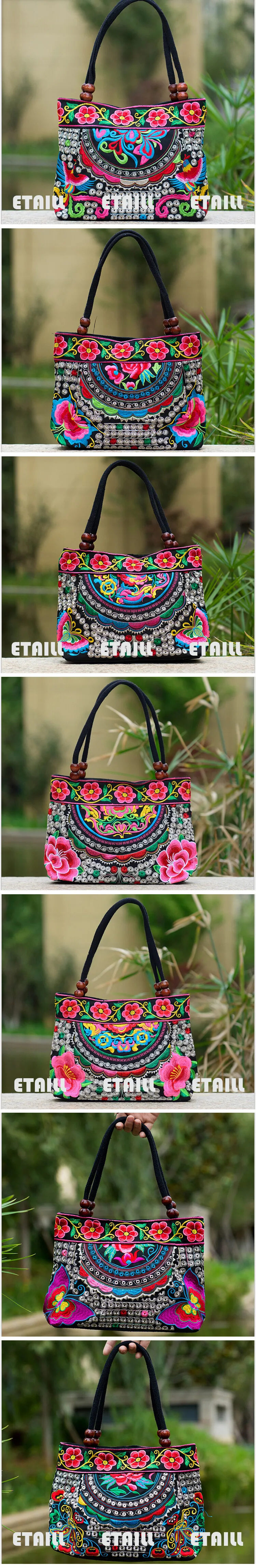 Embroidered shoulder handbag