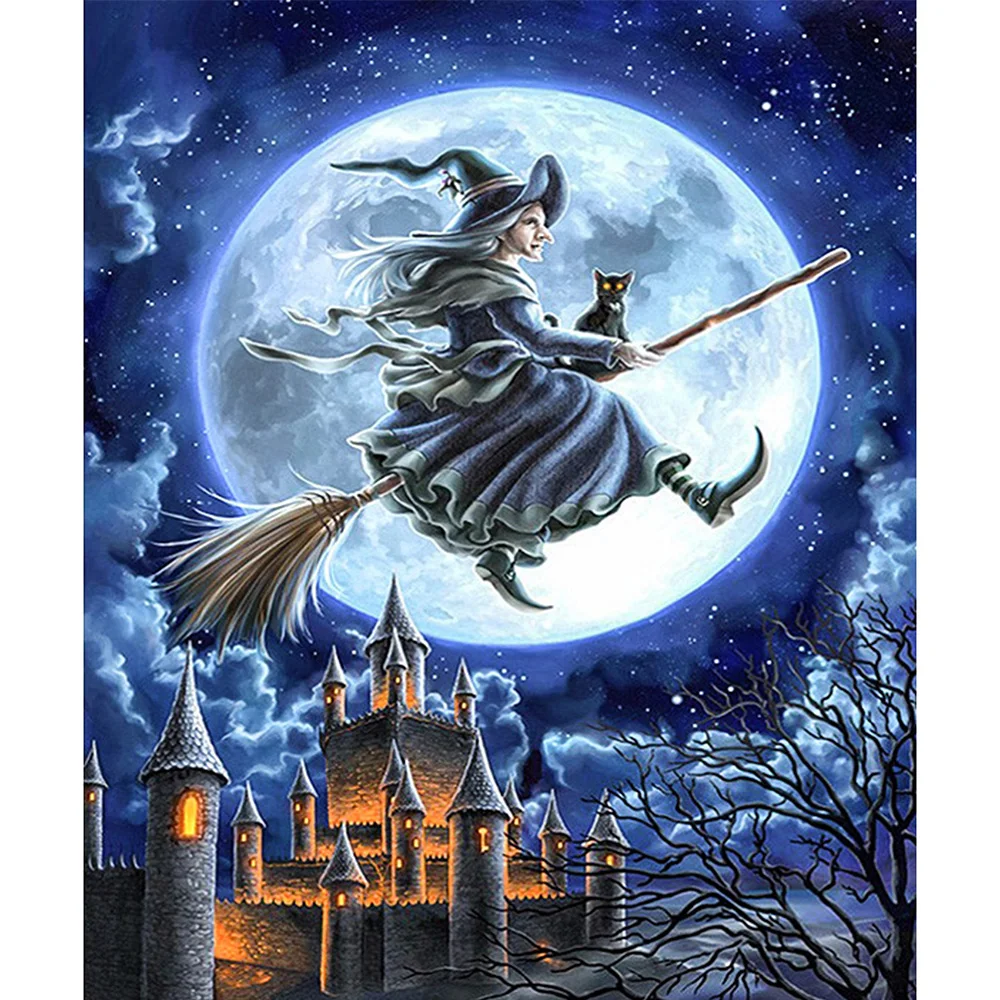

5D DIY Full Square/round Diamond Painting Flying Witches Embroidery Cross Stitch Rhinestone Mosaic Home Decor