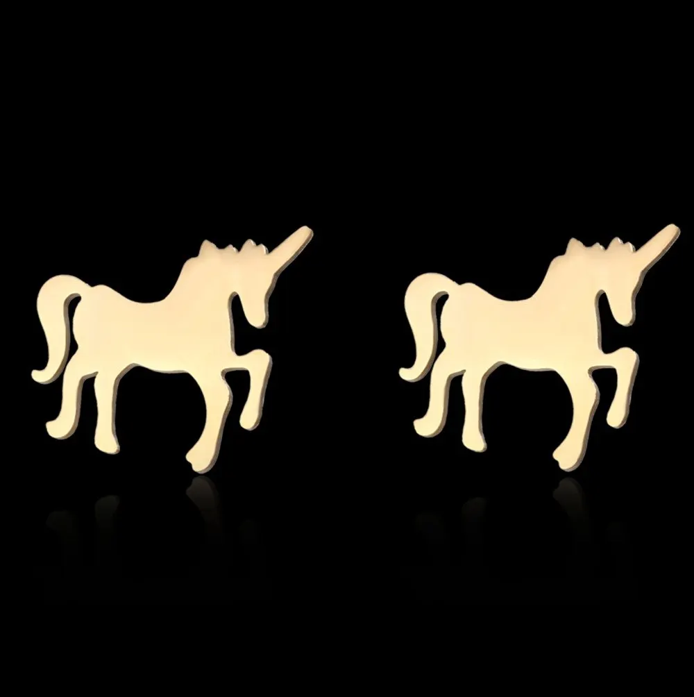 Набор ювелирных изделий из Золотой стали с лошадью для женщин и мужчин, украшения в виде лошади, серьги, ожерелья, ювелирный набор, подарок на день, единорог, лошадь