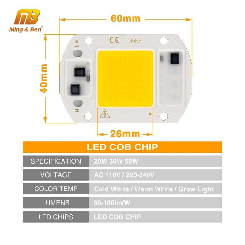 5 шт. светодиодный чип COB 20 Вт 30 Вт 50 Вт AC 220 В Smart IC DIY светодиодный светильник с бусинами для Светодиодный прожектор Точечный светильник теплый белый холодный белый светильник для выращивания