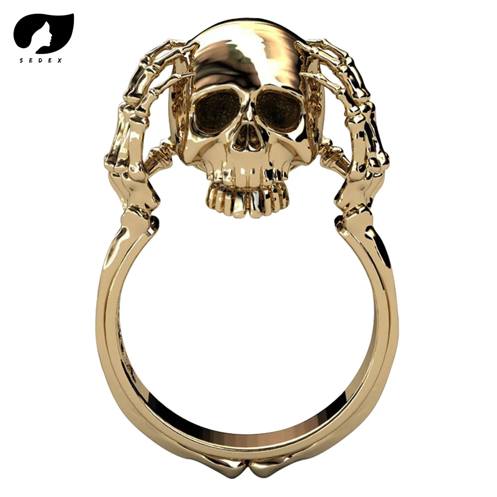 

2019 Women's Ring Wholesale Cool Hell Death Gold Skull Ring Man Never Fade Punk Biker High Quality Ring