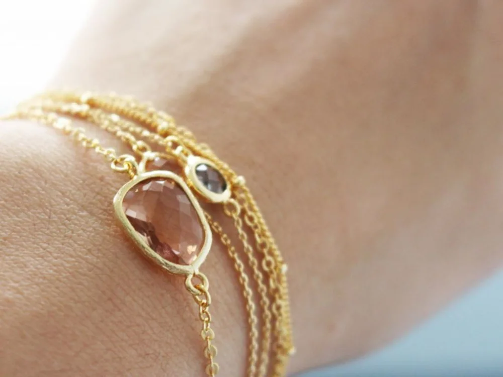 Peach Gl 14k Gold Chain Bracelet Framed Crystal Peach Gl 14k Gold Chain Bracelet Framed Crystal Minimalist Jewelry Stacking Gift For Her Wedding In Charm Bracelets From