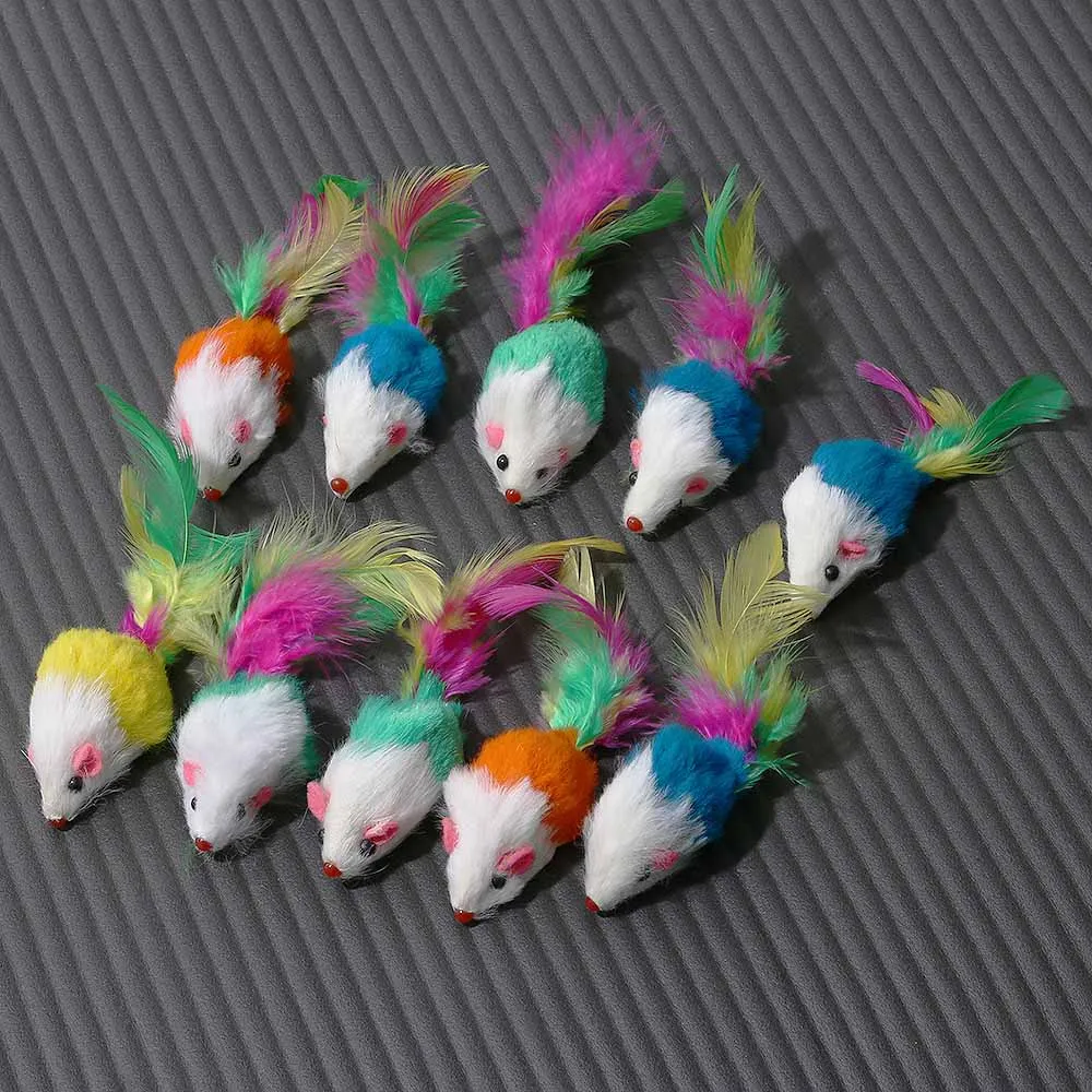 

10Pcs/Set New Cute Rabbit Fur Fake Mouse Simulation Mice Pet Cat Toys Mini Funny Playing Toys with Squeaky Noise Pet Supplies