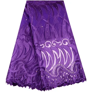 

2019 Purple French Nigerian Laces Fabrics High Quality Tulle African Laces Fabric Wedding African French Tulle Lace Y1490