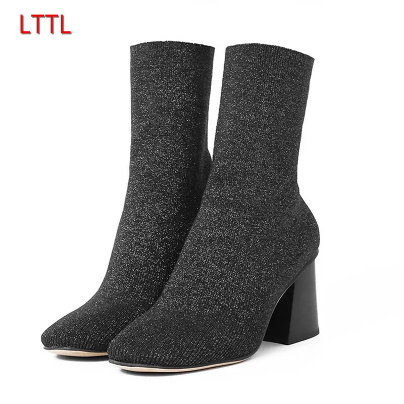 Fashion Street Snap Knitted Sock Booties For Women Stretch Fabric ...