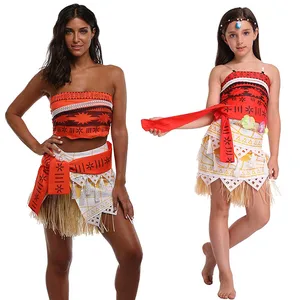 Kids Moana Cosplay Top and Skirt Clothing Set Vaiana Adventure Outfit Girls Princess Moana Dress Beach Party Wear Costume