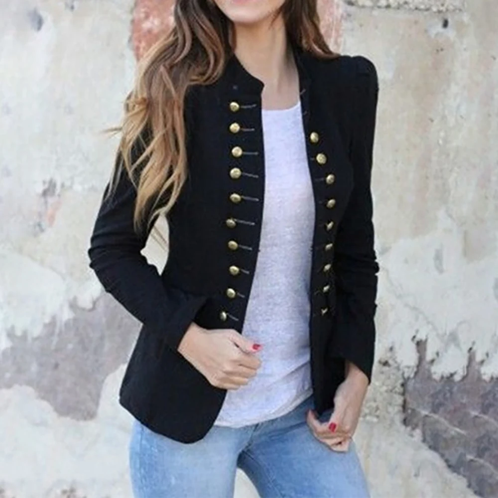 Женская винтажная куртка, облегающая, готические, вечерние, стимпанк куртки, белый, черный, двубортный, стоячий, модная женская куртка, верхняя одежда