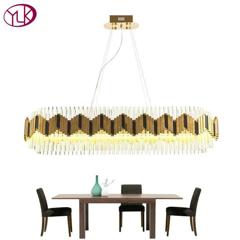 

Youlaike Luxury Crystal Chandelier Modern Rectangle Gold Chandeliers Lighting Dining Room Suspension Lustre LED Hanging Lamp