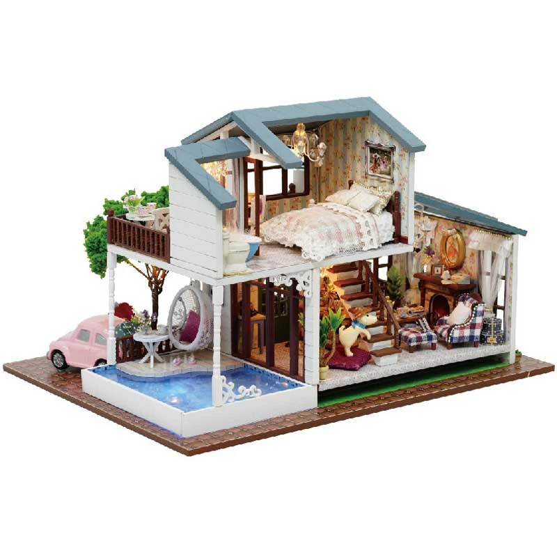 

DIY Furniture Doll House Wooden Miniature DollHouse Furniture Kit Assemble With Music Box Doll Home Toys For Children H088