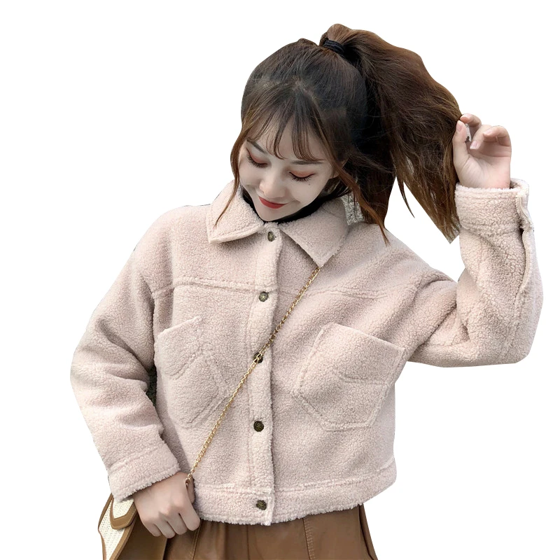 Autumn and winter new students Korean version of the short coat female loose thin plush short paragraph warm wild woman jacket