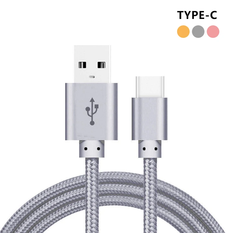 Usb кабель Usb-C type-C кабель type-C Usb C зарядное устройство зарядный нейлоновый шнур провод для Xiaomi mi x mi 5 5S/Meizu Pro 6 Plus 6s 5 Mx6 - Цвет: Серый