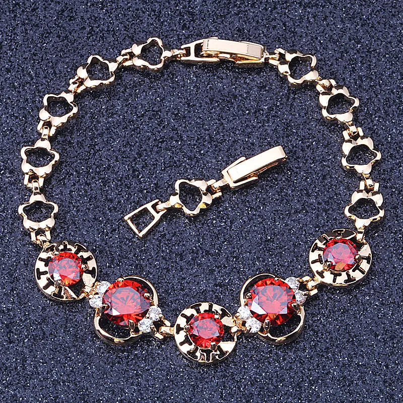 

New Arrival !Free Shipping Classy Gold Colour Red Cubic Zirconia Bracelets armbanden voor vrouwen S043