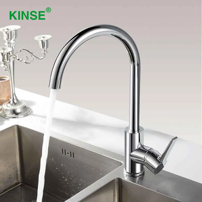 KINSE Brass Material Chrome Kitchen Faucet Right Left Rotation Kitchen Faucet Mixer