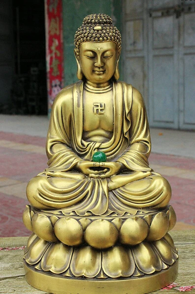 

bir 006737 12" Chinese Temple Pure Bronze Shakyamuni Sakyamuni Tathagata Buddha Bead Statue