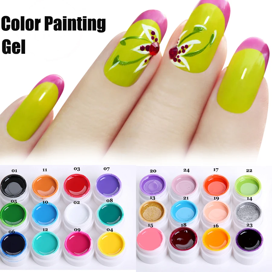 

Molanda UV Color Gel For Nail Art Color Painting Gel Ink Acrylic Classic Black White Silver Gold Color UV Gel With LED lamp