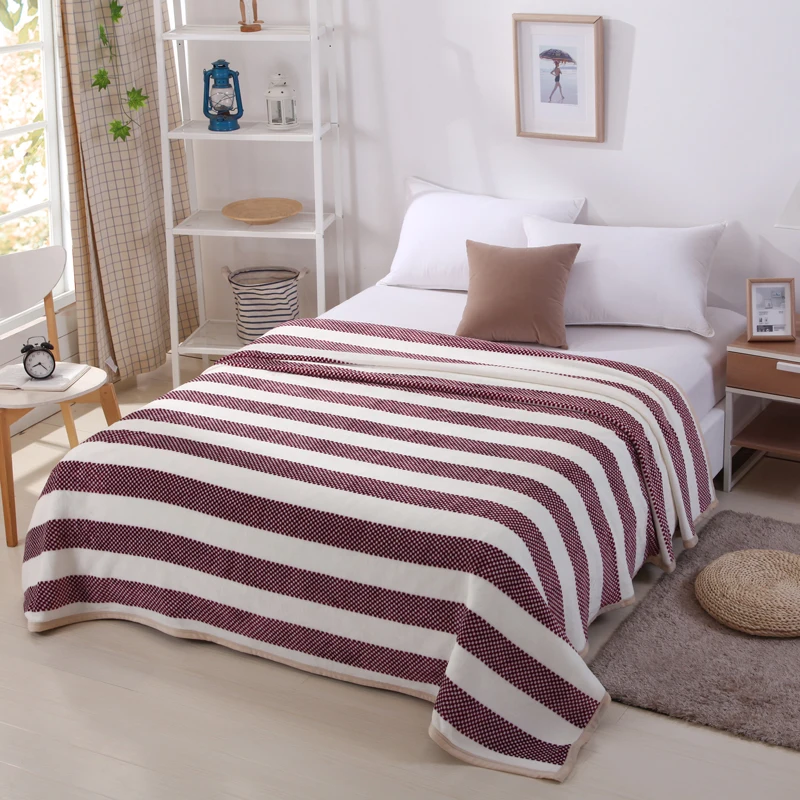 

European Brown + White Stripes Pattern Home Textile Fashion Coral Fleece Blankets On The Bed Super Soft 3 Sizes 200x230cm Size