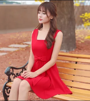 

Fashion Women Sleeveless White/Black/Red Short Mini Dress Vintage Slim Sundress Two Way Bowknot Front or Back Lolita Dress