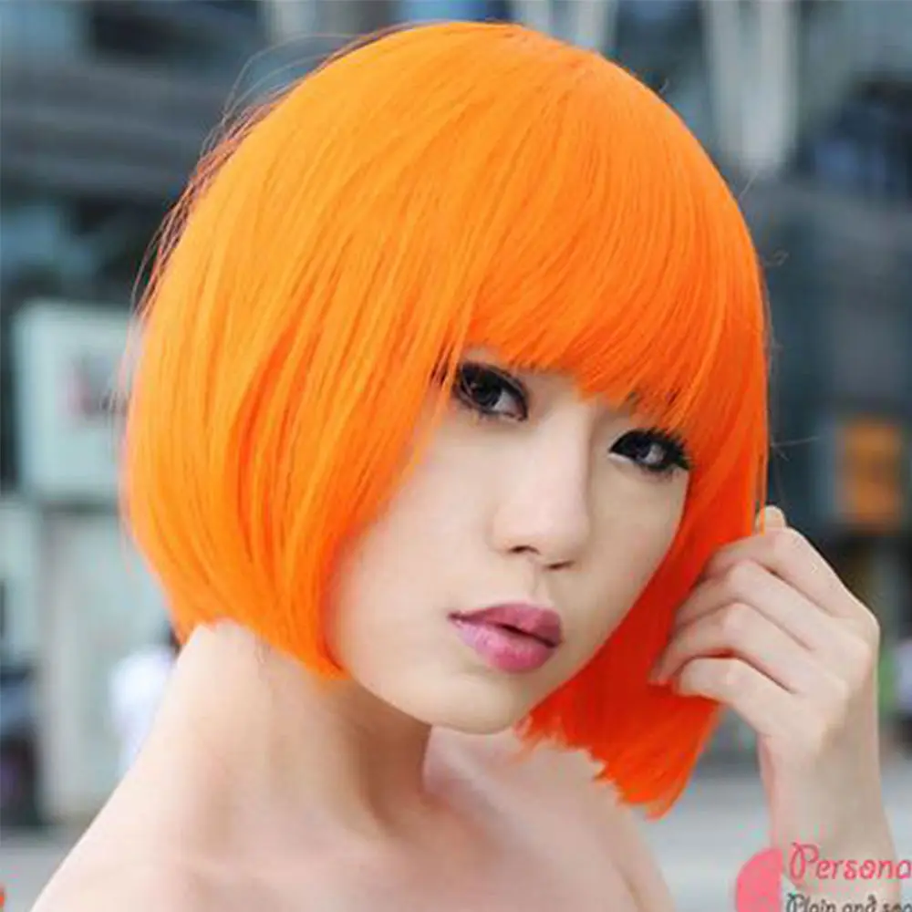 Mujeres Discoteca Moda Cosplay Peluca De Pelo Corto Recto Bob Peluca Naranja Wig Hinata Wig Stockwig Manufacture Aliexpress