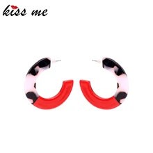 KISS ME, выразительный стиль, геометрический, контрастный цвет, леопардовая кожа, красный акриловый лист, серьги-гвоздики для женщин,, новейшие аксессуары