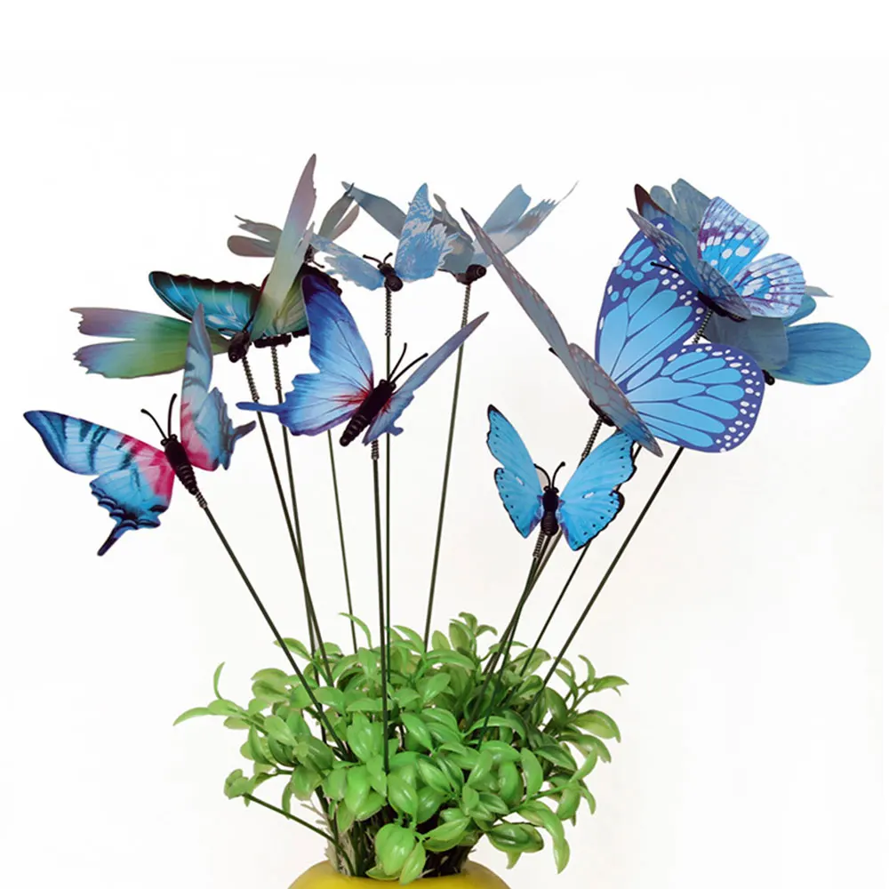 12 шт./упак. лужайки для украшения сада орнамент 3D на палочки сад бабочек Декор газон ремесло насекомое креативный цветок украшение Горшков