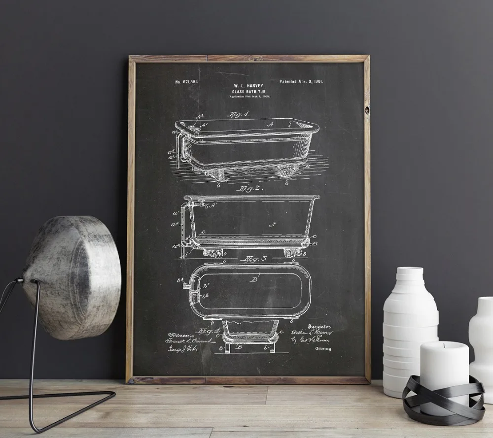 

Bath Tub patent, Bathtub Art, bathroom wall art,picture prints,poster,home decor,vintage,blueprint,Patent print,drawing
