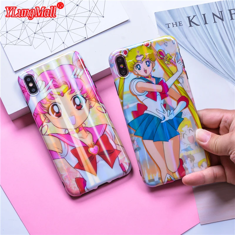 

Sailor Moon Pattern Electroplate Blue Light Aurora Case for iPhone Xs Max Soft Silicone Back Cover for iPhone Xr X 6 8 6s 7 Plus