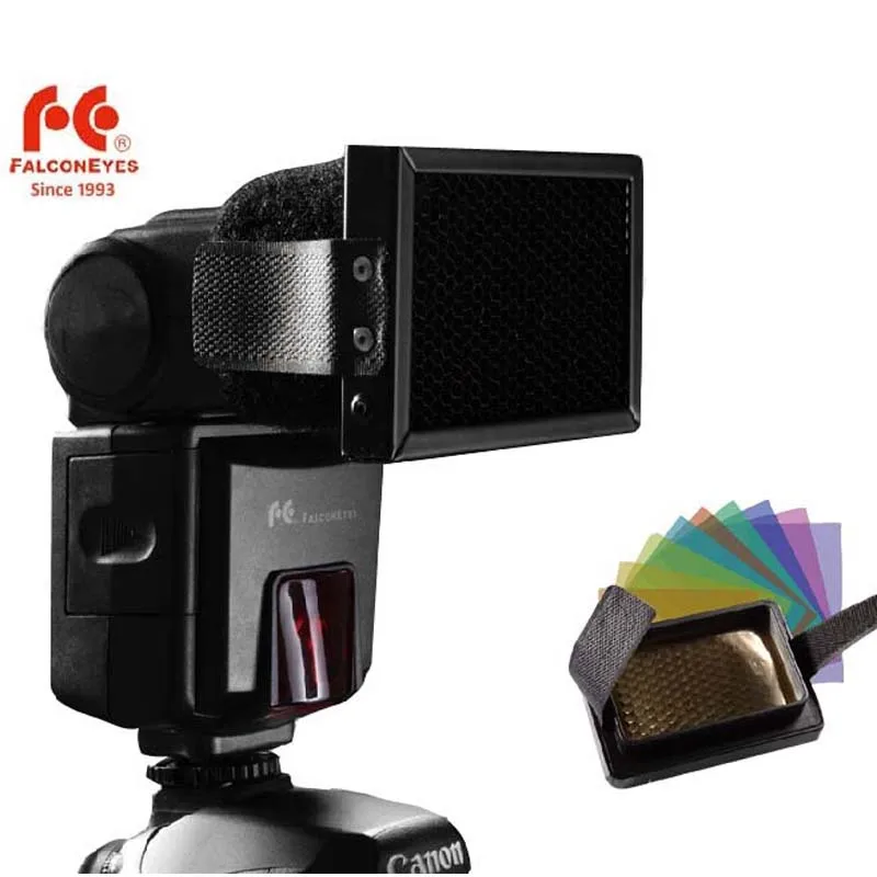 

FALCONEYES Honeycomb Grip with 10 color flash gels set for Canon Nikon YONGNUO Metz Nissin Flash Gun Speedlites