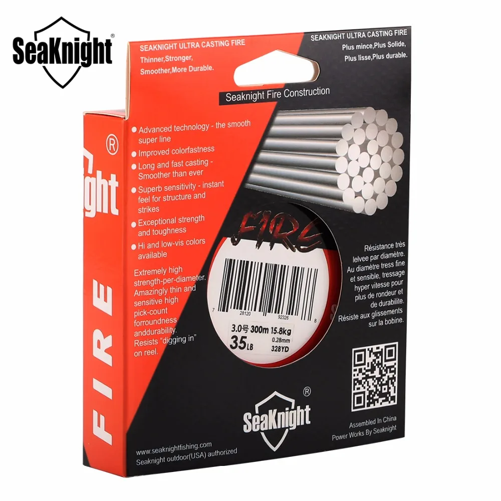 SeaKnight FIRE 150 м, 300 м, леска из огненной нити, гладкая PE леска для огненной рыбалки, моно плавающая леска для морской воды 6, 8, 10, 20, 40 фунтов