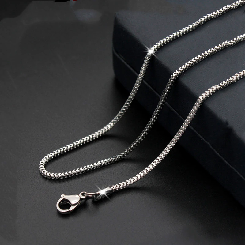 Collares de caja acero inoxidable de 1,4mm para hombre y mujer, joyería hecha a mano, fina, a la moda, color plateado, 45/50 /55cm|Collares de cadena| - AliExpress