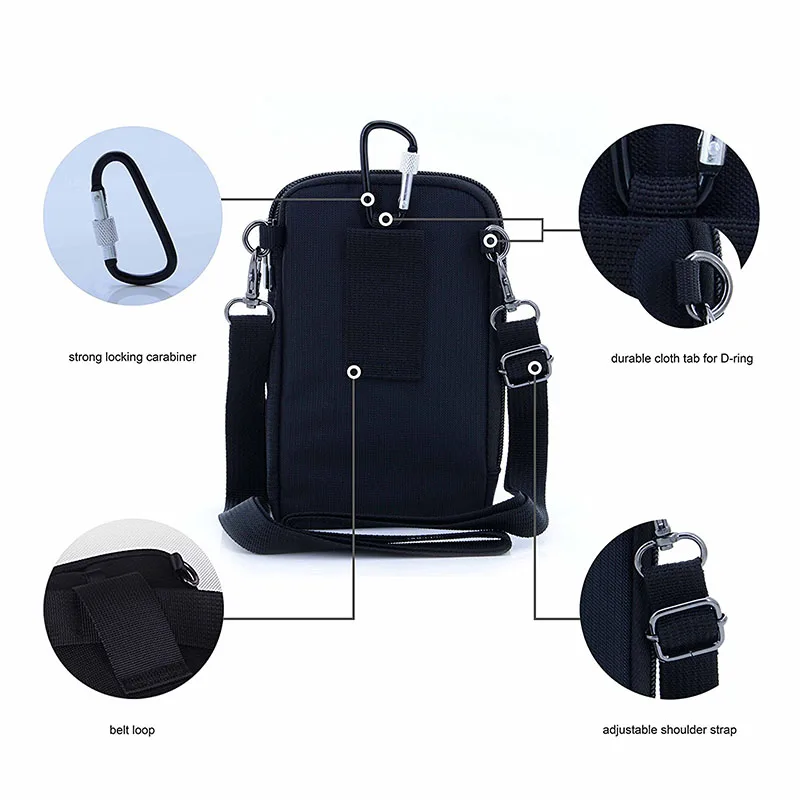 RFID Blocking Card Holder Passport Bag Travel Phone Neck Wallet Shoulder Satchel Crossbody Pouch with Carabiner Waist Pack