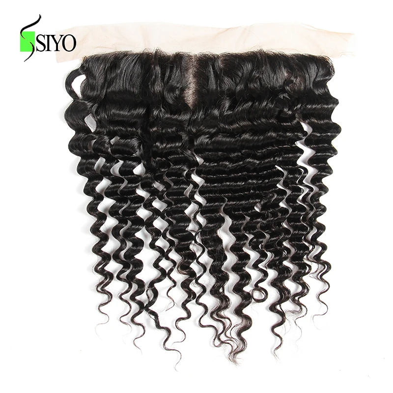 SIYO Hair Peruvian Deep Wave 13*4 Ear to Ear Free Part Lace Frontal Closure Non Remy Human Hair Natural Color 8-22 Inch