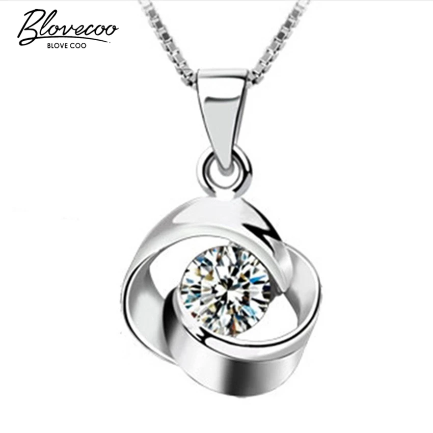 Ms. Серебряное ожерелье подвеска с кристаллами новая мода милые вращающиеся