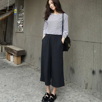 

Droppshiping Spring Summer Women Wide Leg Pants With Pocket Chiffon Solid Color High Waist Loose Casual Trouser BFJ55