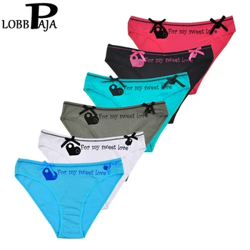 

LOBBPAJA Brand Lot 6 pcs Woman Underwear Women's Cotton Briefs Cute Bow Low-Rise Sexy Ladies Girls Panties Lingerie M L XL