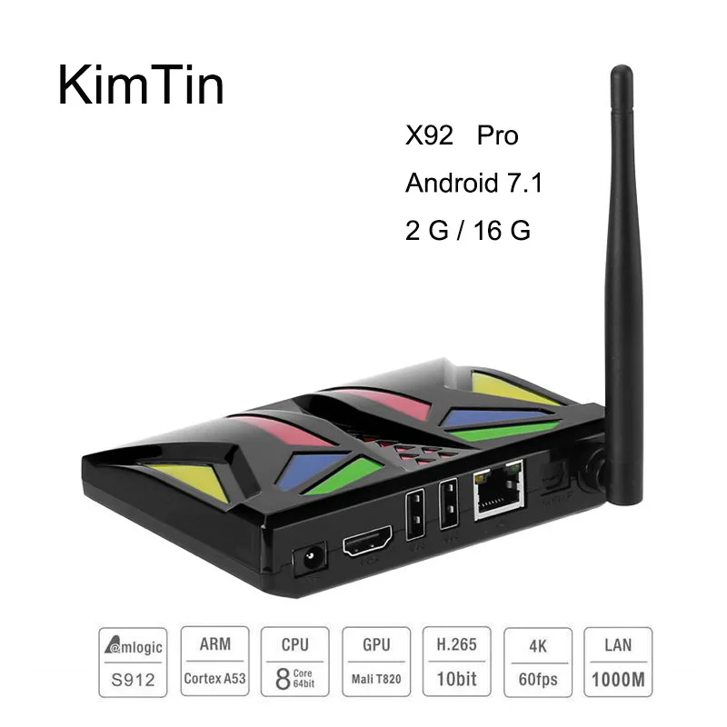 

KimTin X92 Pro Amlogic S912 Octa Core Android 6.0 TV Box 2G/16G 2.4G/5GHz WIFI 802.11 a/c Gigabit LAN 3D 4K H.265 Media Player