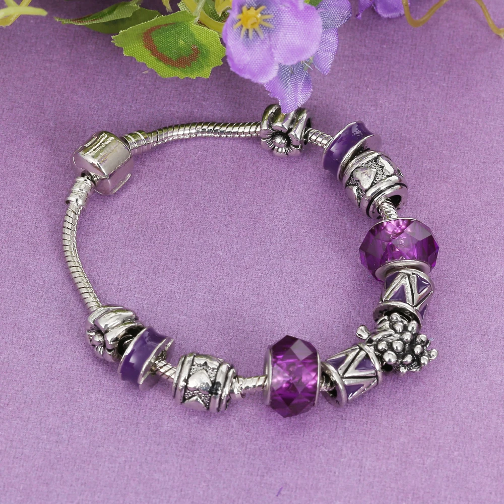 

Legenstar Purple Bead Charm Silver Bracelets & Bangles for Women With Grape Murano Beads DIY Jewelry Original Bracelet Christmas