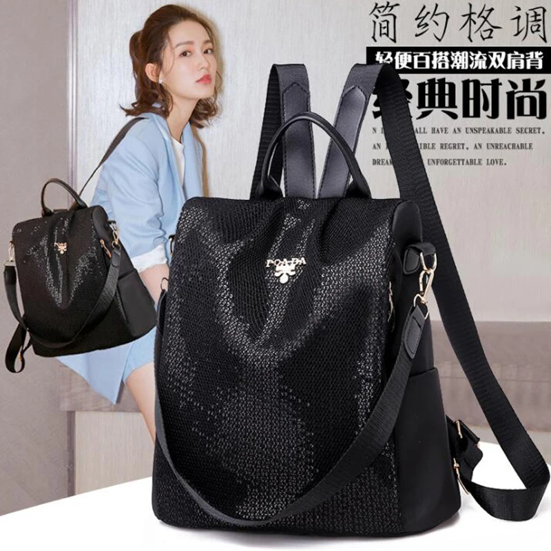 

2019 hot shoulder bag ladies backpack fashion wild Oxford cloth sequins nylon street travel anti-theft slung backpack