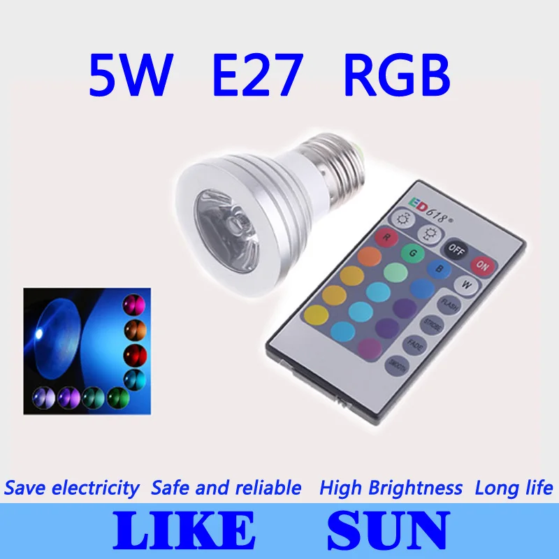 

Free shipping 10pcs/lot 5W RGB Lamp 16type colors E27 AC95-265V LED Light Spotlight Bulb Lamp with Remote Controller