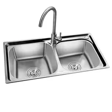 Flume двойной слот кухня 304 нержавеющая сталь один домашний кухонная утварь утолщение умывальник кухонная раковина двойная чаша с кран