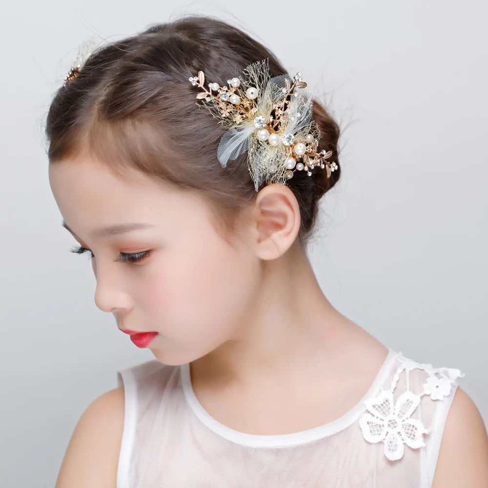 One Pair Golden Color Hair Clips Wedding Accessories Girl Barrettes