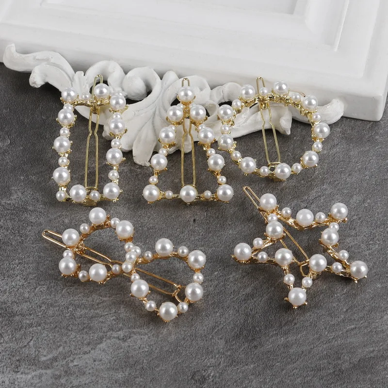 

Fashion 1pc/lot Japanese and Korean style pearl alloy geometric love hairpin hollow hair Accessories Headdress
