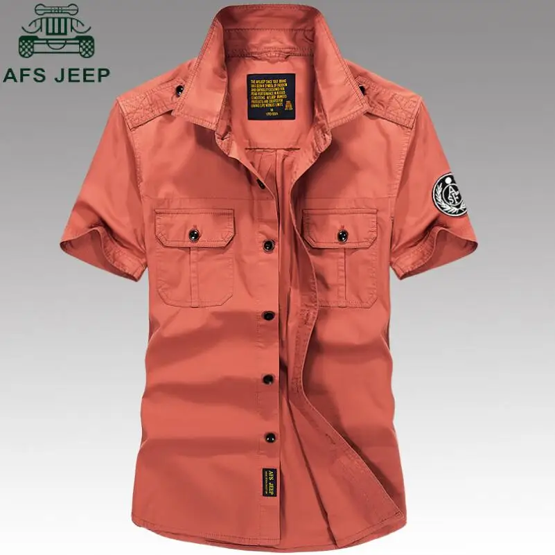 

AFS JEEP Summer Casual Dress Shirt 2019 Plus Size M-6XL Military Shirt Men Long SLeeve100% Cotton Camisa social masculina