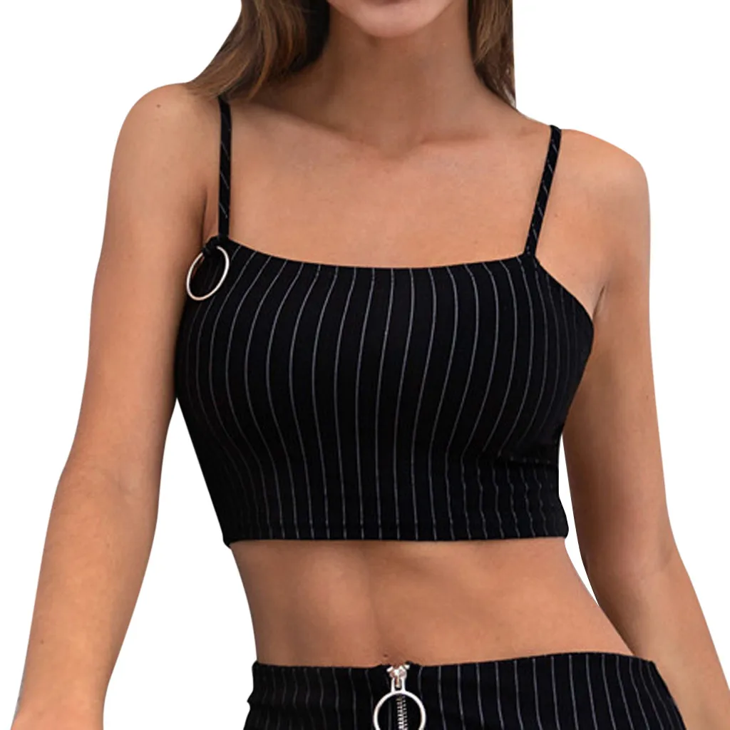 

Crop Top Fashion Women Sexy Slash Neck Striped Print Grommet Short Tank Top Sheath Stretch Soft Daily Summer Flared Camis Top