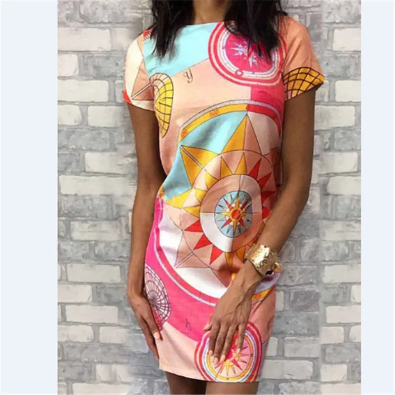 

Bohemian Print Mini Dress Women O Neck Wrap Sash Short Sleeve Dresses For Women 2019 Summer Elegant Holiday Sexy Sheath Sundress