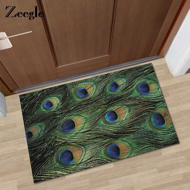 

Zeegle European Style Peacock Feather Floor Mat Colorful Geometric Pattern Carpet Doormat For Entrance Decor Bathroom Carpet