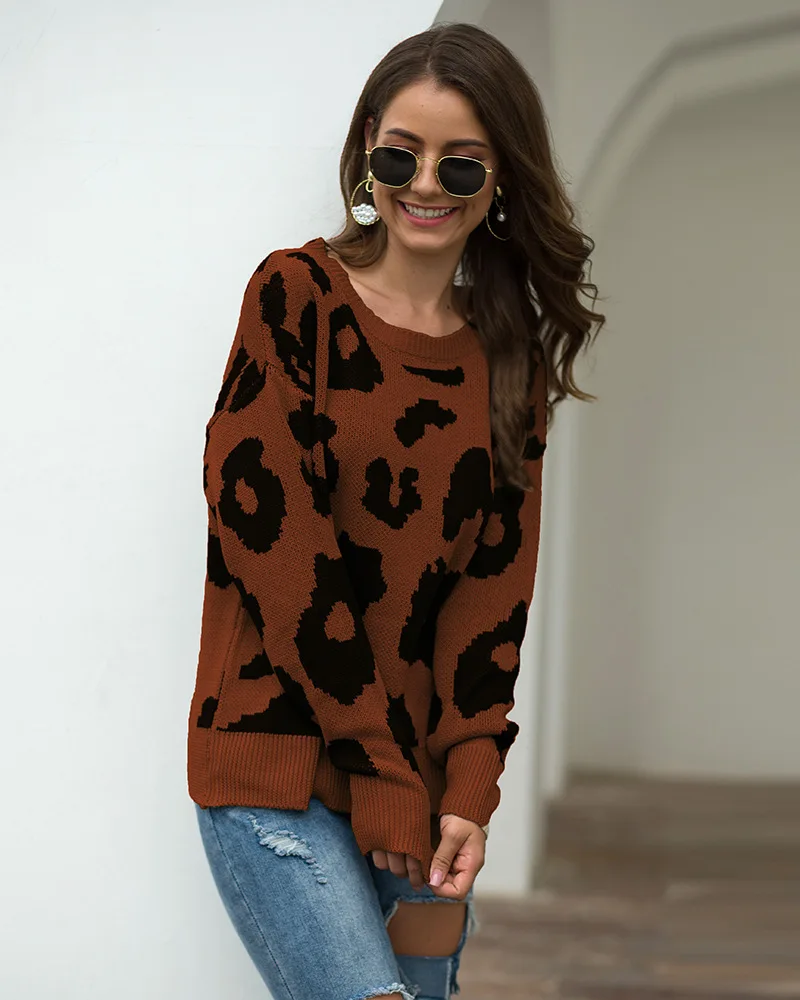 DANJEANER/осенне-зимний модный свитер с леопардовой раскраской, женские повседневные толстые пуловеры с круглым вырезом и длинными рукавами, Женский вязаный джемпер