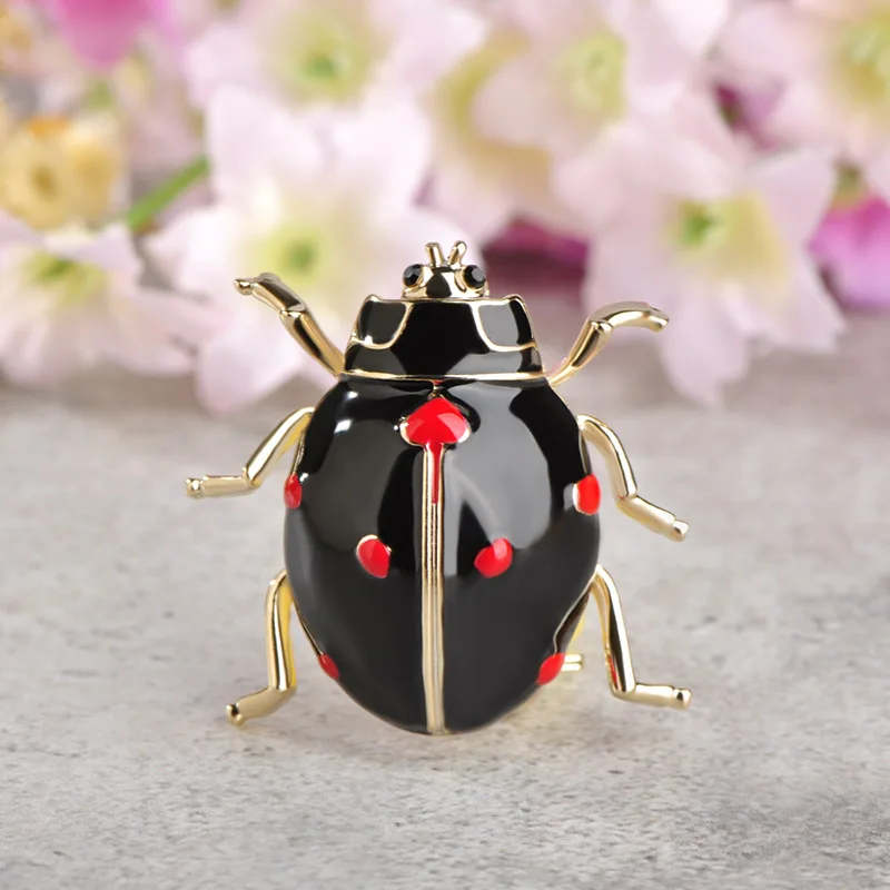 Blucome Fashion Ladybug Brooches Black Enamel Gold-color Insect Brooch Kids Lady Girls Men Jewelry Suit Collar Pins Corsage Clip
