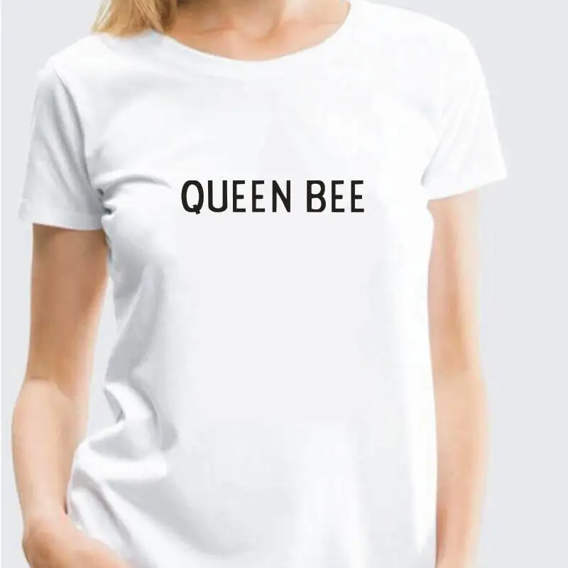 Забавная белая черная женская футболка QUEEN BEE, женская одежда 2019, хлопковые топы с короткими рукавами, Camiseta Mujer, футболки для кемпинга в стиле